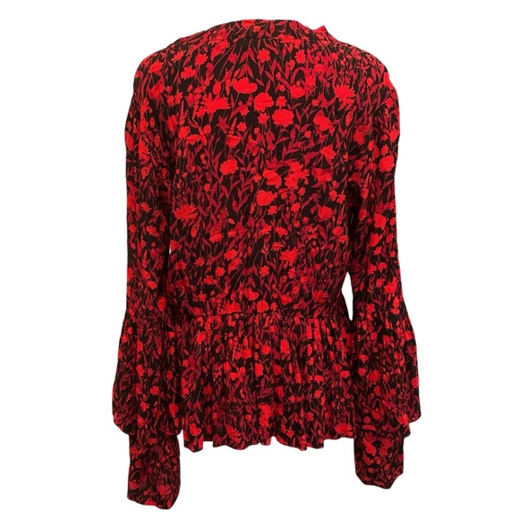 A Loves A Floral Ruched Bell Sleeve Top V-neck Peplum Size M Red & Black​ - Picture 2 of 9